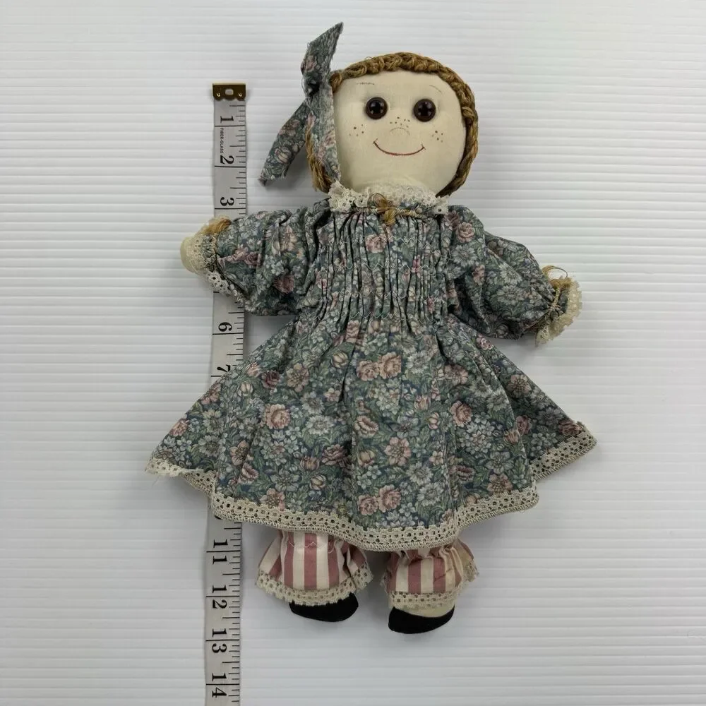 Vintage Handmade Rag Doll Prairie Floral Cottagecore Folk Art Cloth Farmhouse